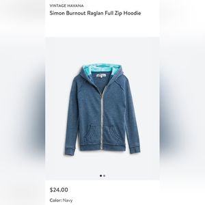 Vintage Havana Simon Burnout Raglan Fullzip Hoodie